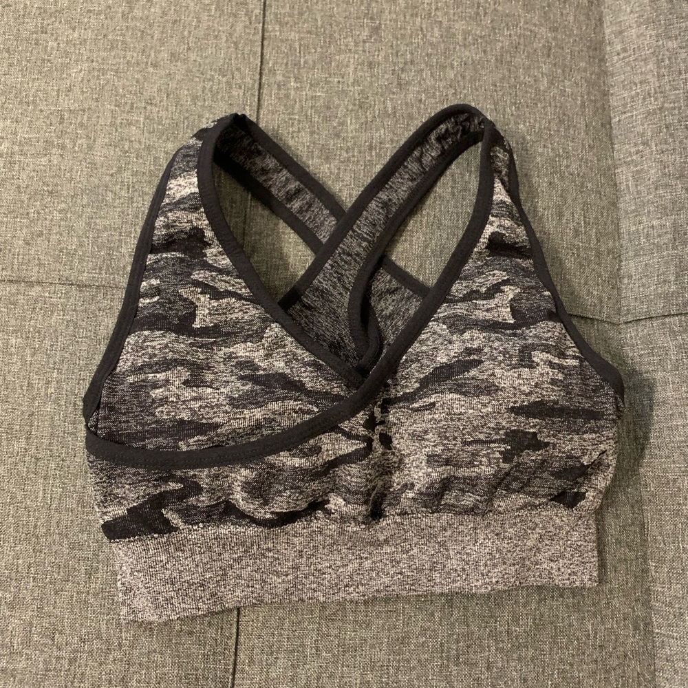 Grey camo sports bra
